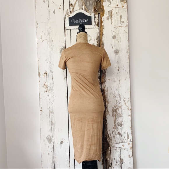 Vibe sportswear sueded fabric camel midi dress - Picture 3 of 5